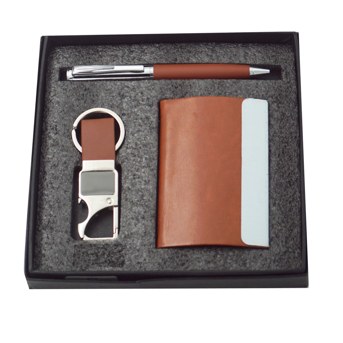 penhouse.in 878 Brown Color Ball Pen With Brown Cardholder And Leather Keychain 3 in 1 Set SKU 23614