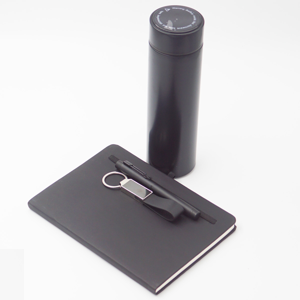 penhouse.in Black Color A5 Dairy  With 500ml Black Color Flask Leather Keychain With Black Cap Type Roller Ball Pen 4 in 1 Set  SKU 23626