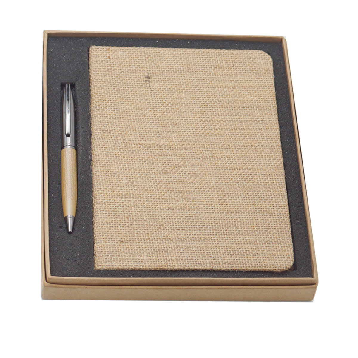 penhouse.in Jute Material Designed A5 Dairy  With Jute Designed Body And Silver Cap Twist Type Ball Pen 2 in 1 Set SKU 23630