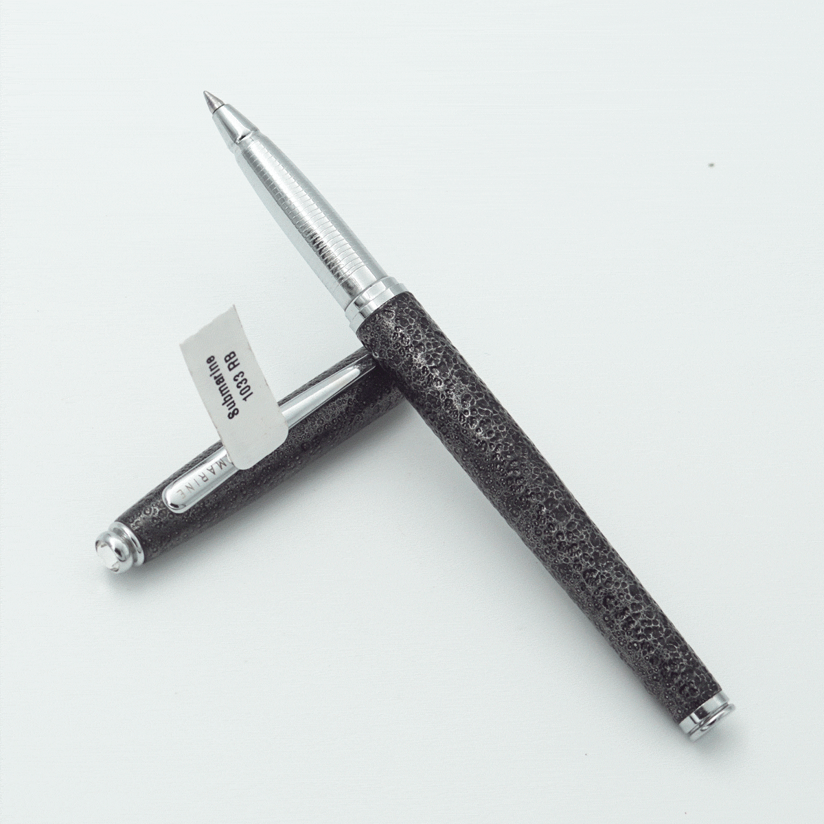Submarine 1003 Chrome Black Color Pattern Design Body With Silver Clip Medium Tip Roller Ball Pen SKU 23645