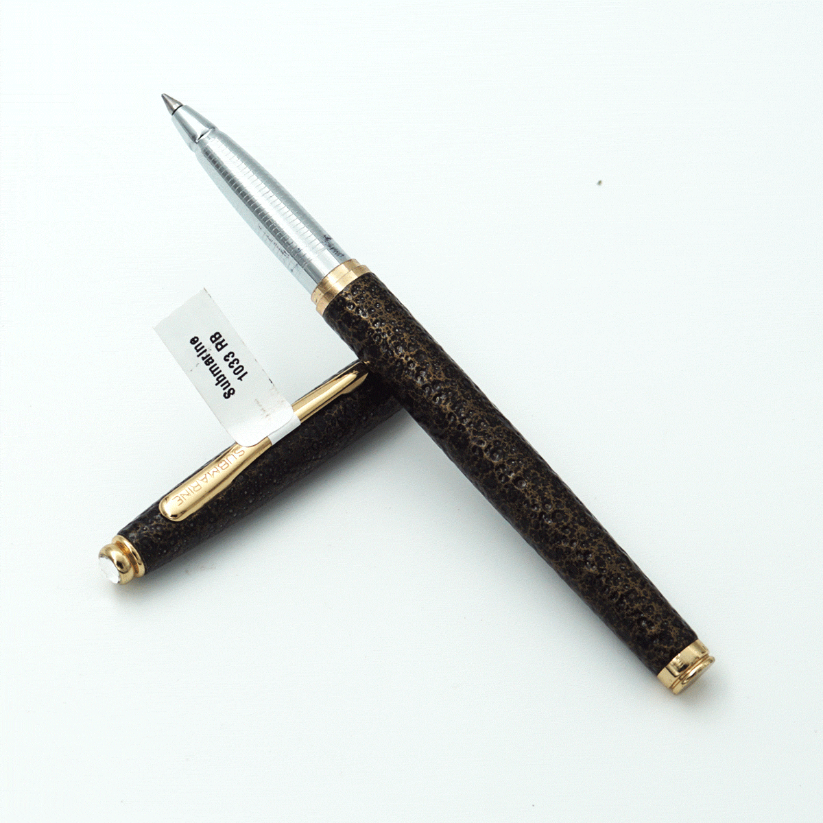 Submarine 1003 Chrome Black Color Pattern Design Body With Golden Color Clip Medium Tip Roller Ball Pen SKU 23646