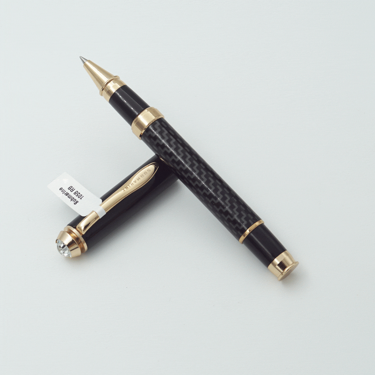 Submarine 1058 Black Color Checked Body With Golden Color Clip Medium Tip and Diamond On The Cap Roller Ball Pen SKU 23667