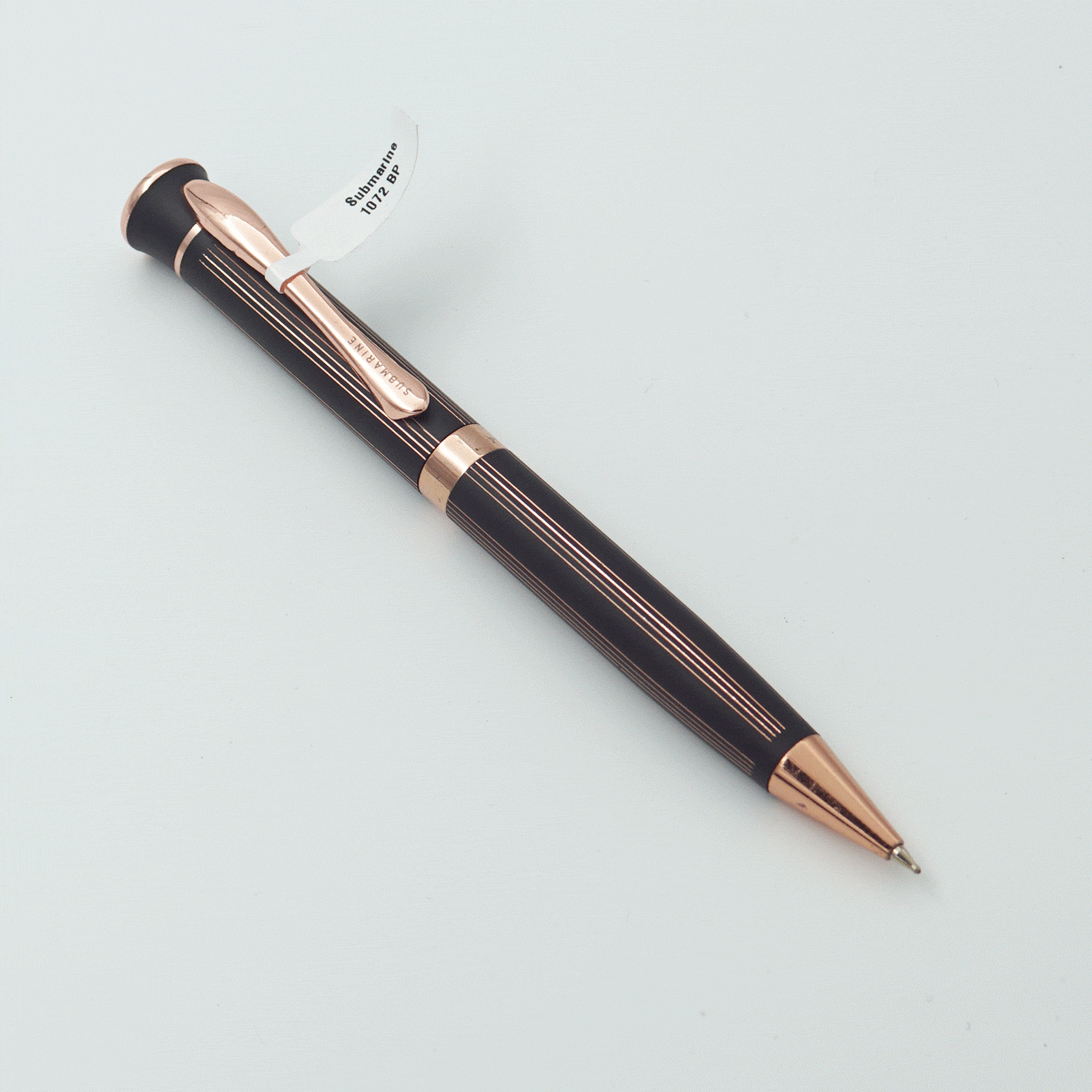 Submarine 1072 Black With Copper Line Body With Copper Color Clip Fine Tip Twist Type Ball Pen SKU 23700