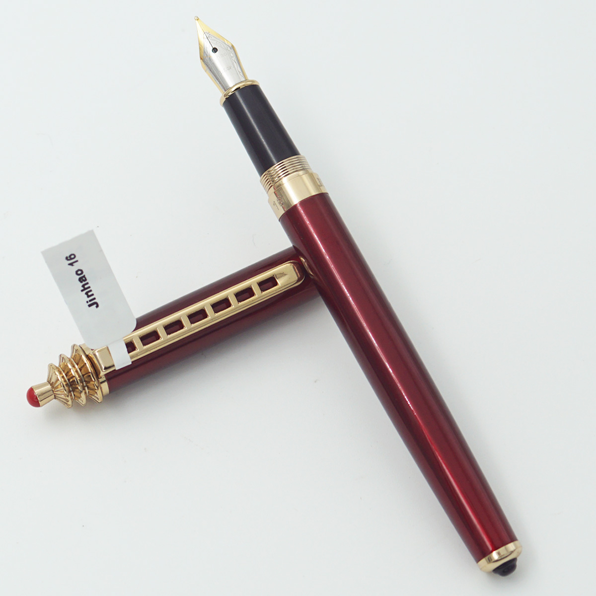 Jinhao 16 Glossy Maroon Color Body With Design On Cap And Golden Color Clip Fine Nib Converter Type Fountain Pen SKU 23735