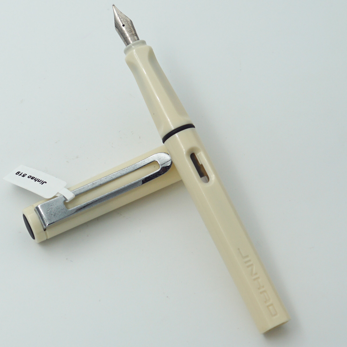 Jinhao 519 Ivory Color Body With Cap And Silver Clip Fine Nib Converter Type Fountain Pen SKU 23756