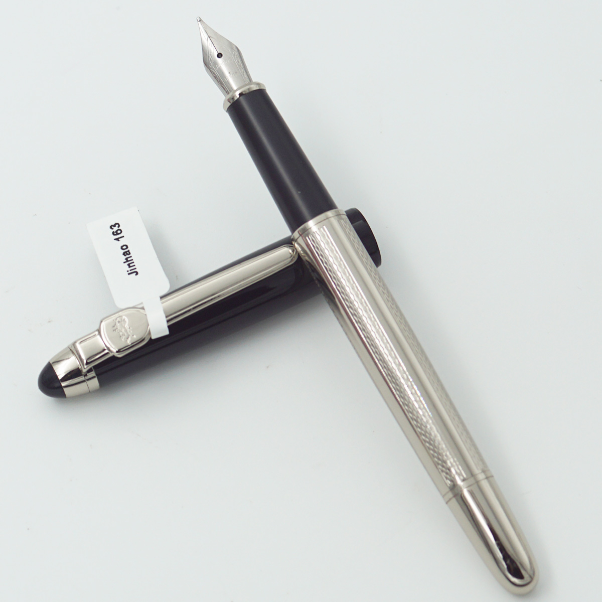 Jinhao 163 Silver Body With Black Color Cap And Silver Clip Fine Nib Converter Type Fountain Pen SKU 23760