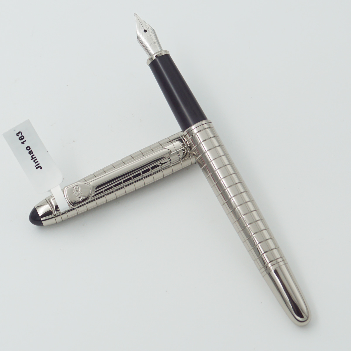 Jinhao 163 Full Checked Silver Body With Cap And Silver Clip Fine Nib Converter Type Fountain Pen SKU 23761