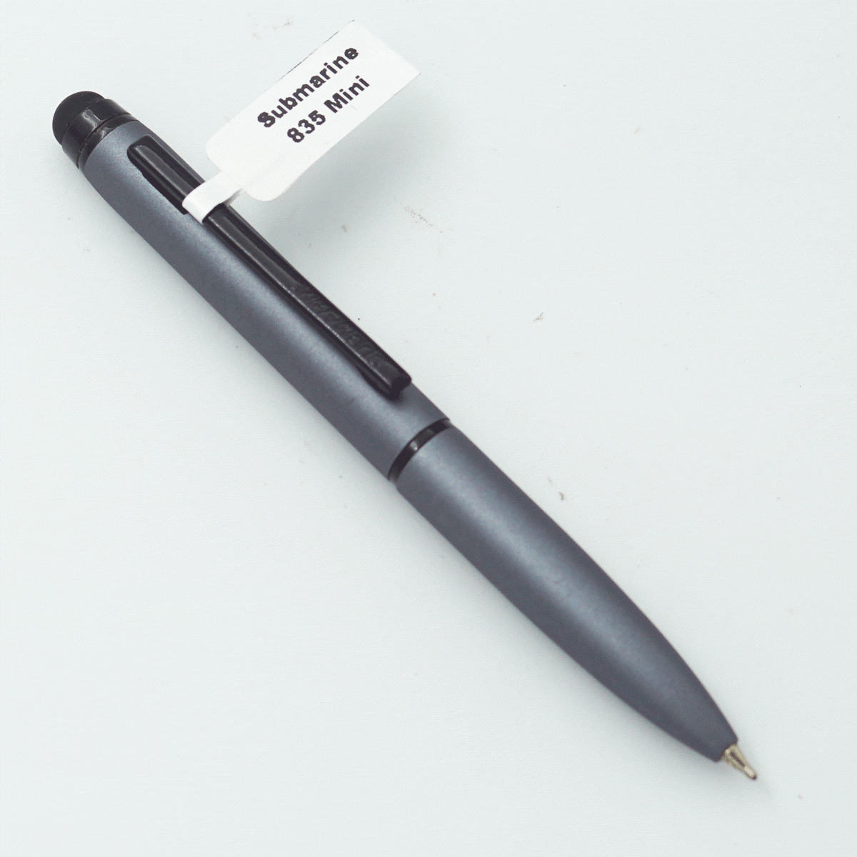 Submarine 835 Mini Mat Grey Color Body With Grey Color Cap On Stylus And Black Clip Fine Tip Twist Type Ball Pen SKU 23856