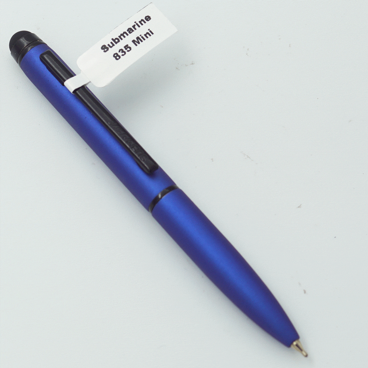 Submarine 835 Mini Mat Blue Color Body With Blue Color Cap On Stylus And Black Clip Fine Tip Twist Type Ball Pen SKU 23857