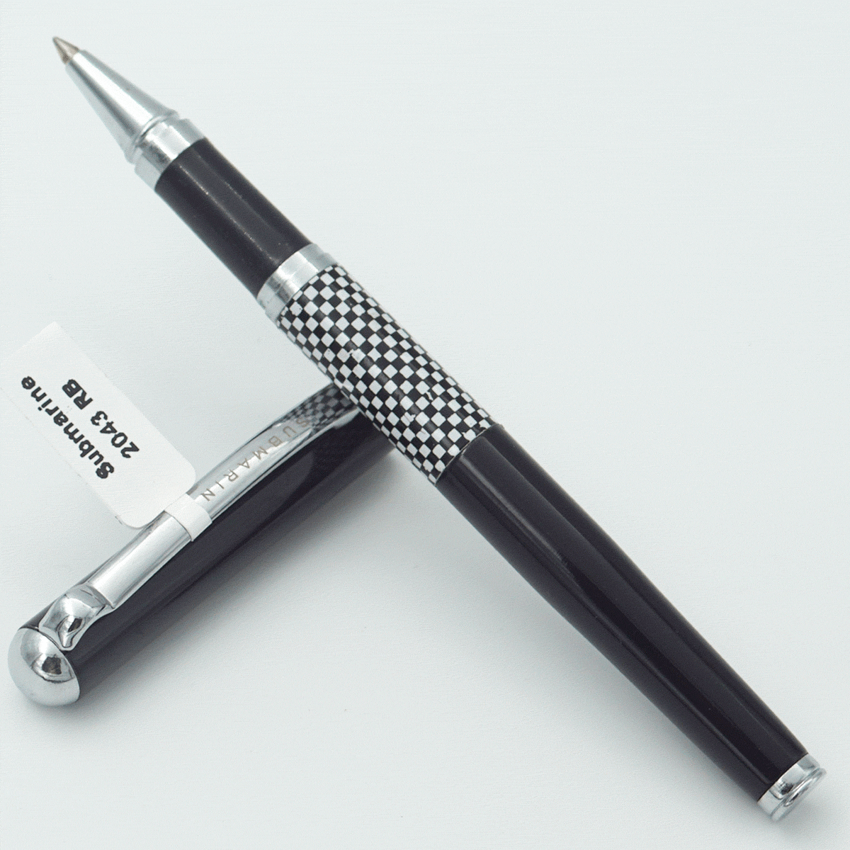 Submarine 2043 Black Color With Checked Body And Black Color Cap Silver Clip Medium Tip Roller Ball Pen SKU 23910