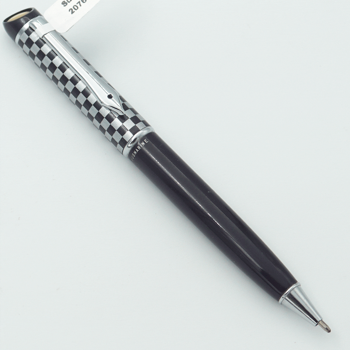 Submarine 2076 Black Color Body With Checked Degined Cap And Silver Clip Fine Tip Twist Type Ball Pen SKU 23911