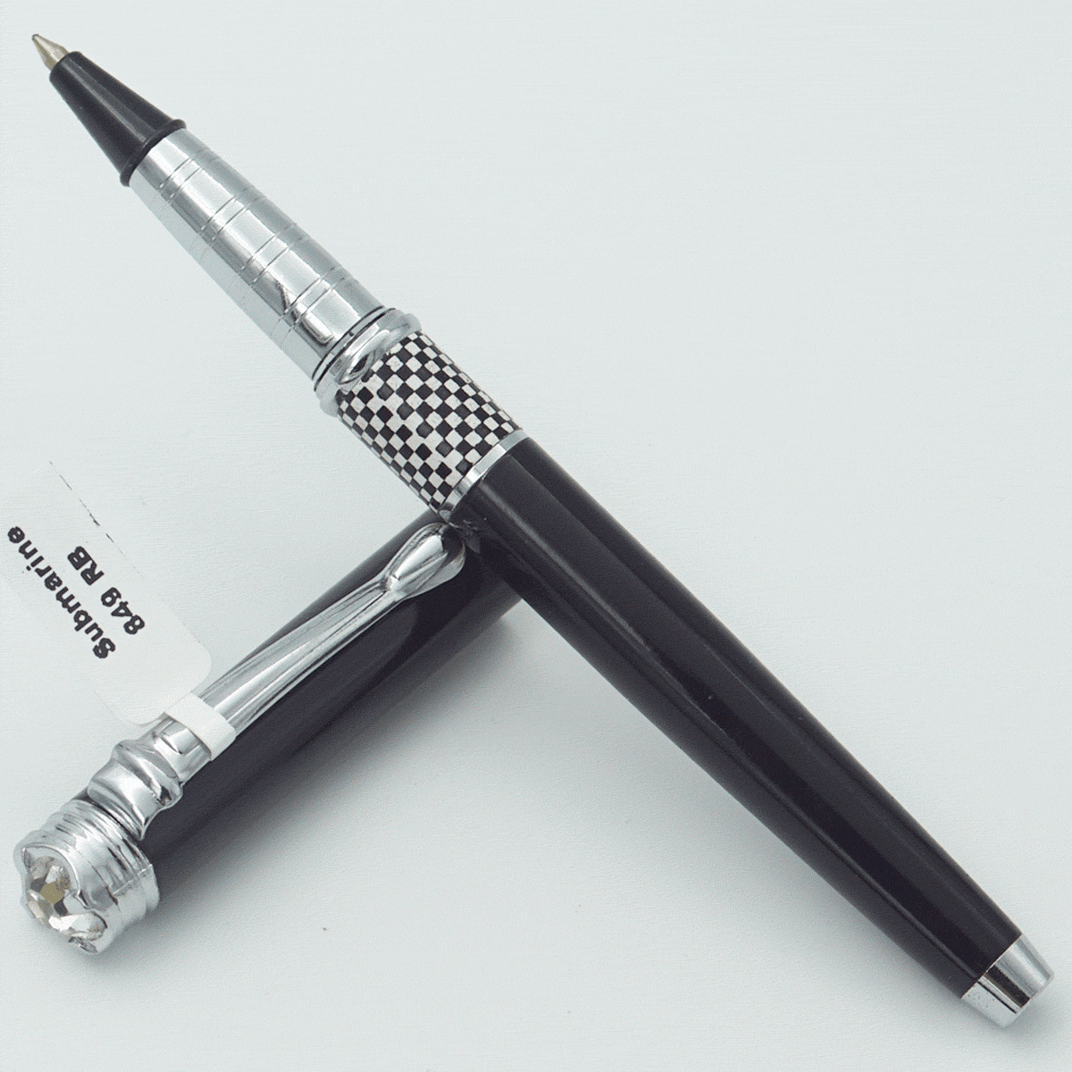 Submarine 849 Black Color Chess Design Body With Silver Clip And Top On Stone Medium Tip Roller Ball Pen SKU 23917