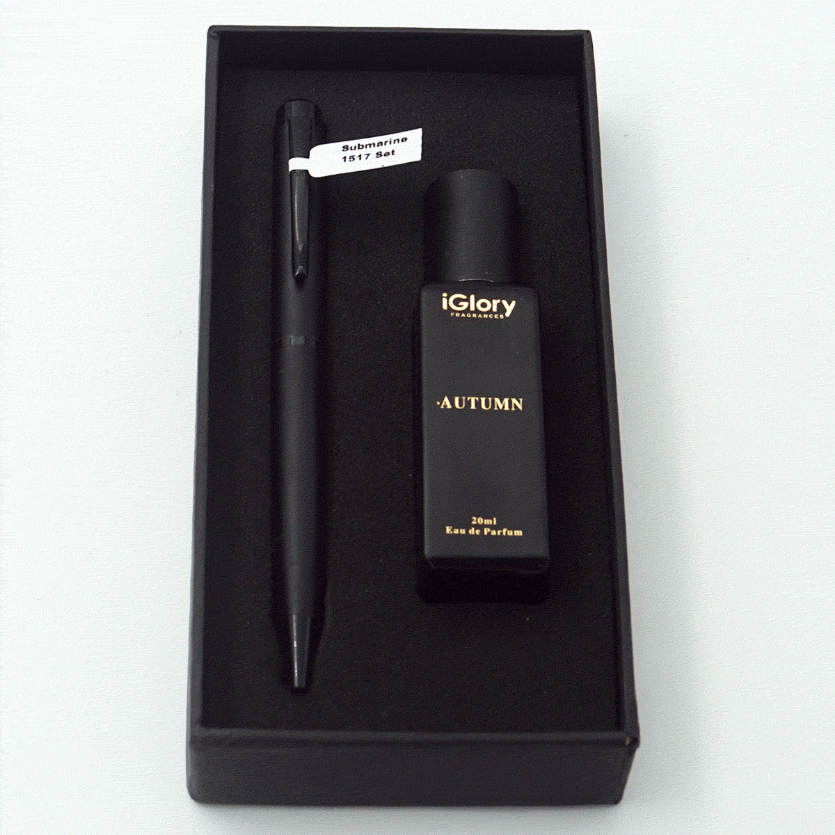 Submarine 1517 Full Black Color Body with Black Cap And Black Clip Fine Tip Twist Type Ball Pen with Autumn 20ml Perfume Pen Set SKU 23927