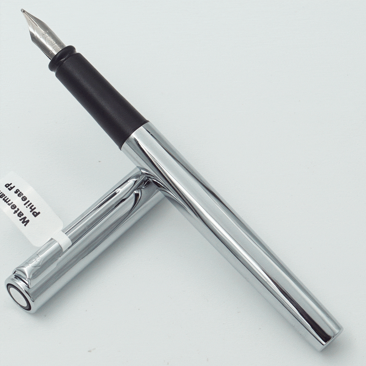 Waterman Phileas Chrome Silver Color Body With Silver Cap And Black Color Grip Medium Nib Converter Type Fountain Pen SKU 23930