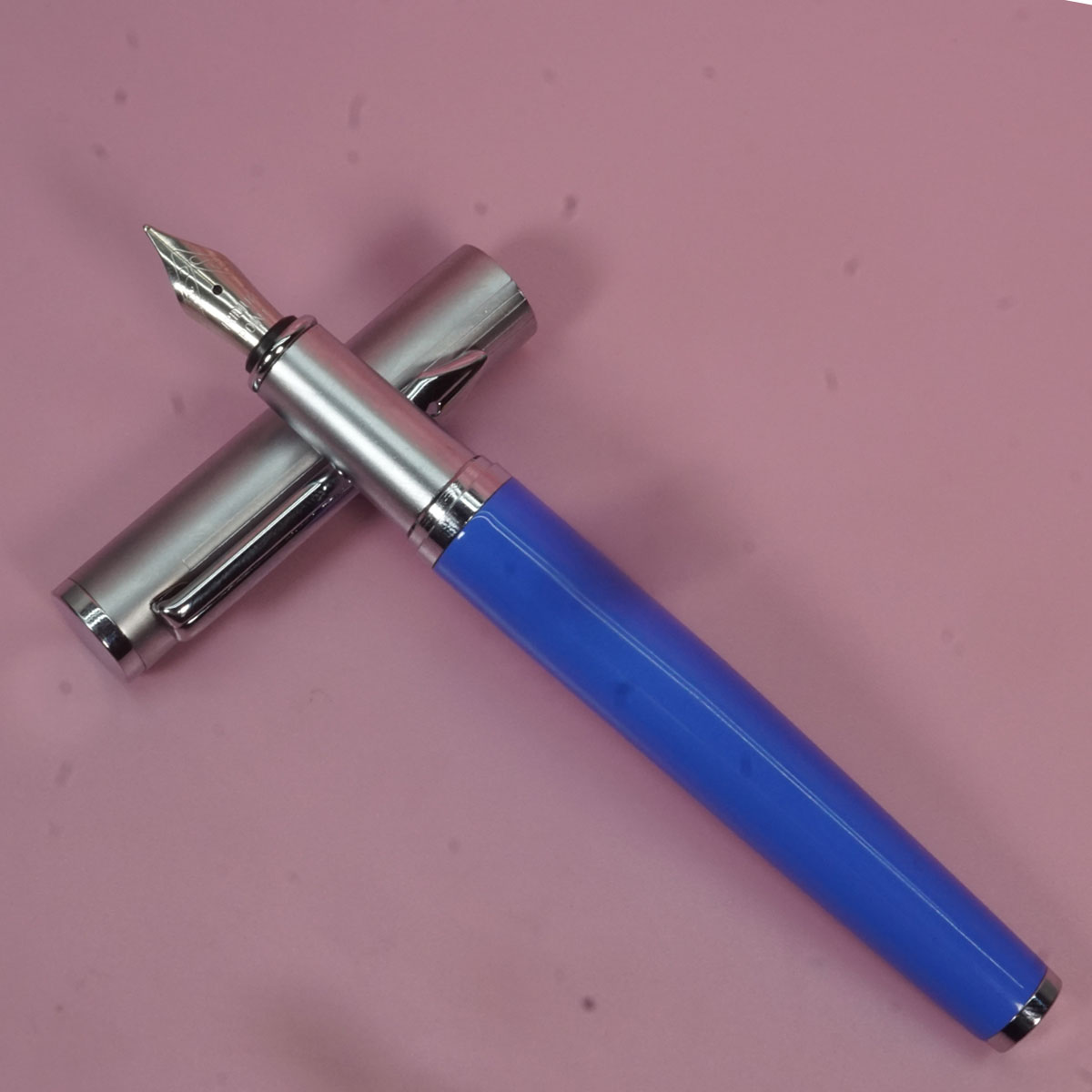 penhouse.in Pens Blue Color Body With Silver Color Magnetic Cap Fine Nib Converter Type Fountain Pen SKU 23961