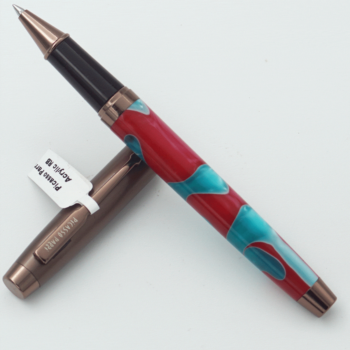 Picasso Parri Red With Blue Color Acrylic Body And Coffee Color Cap Medium Tip Roller Ball Pen SKU 23969