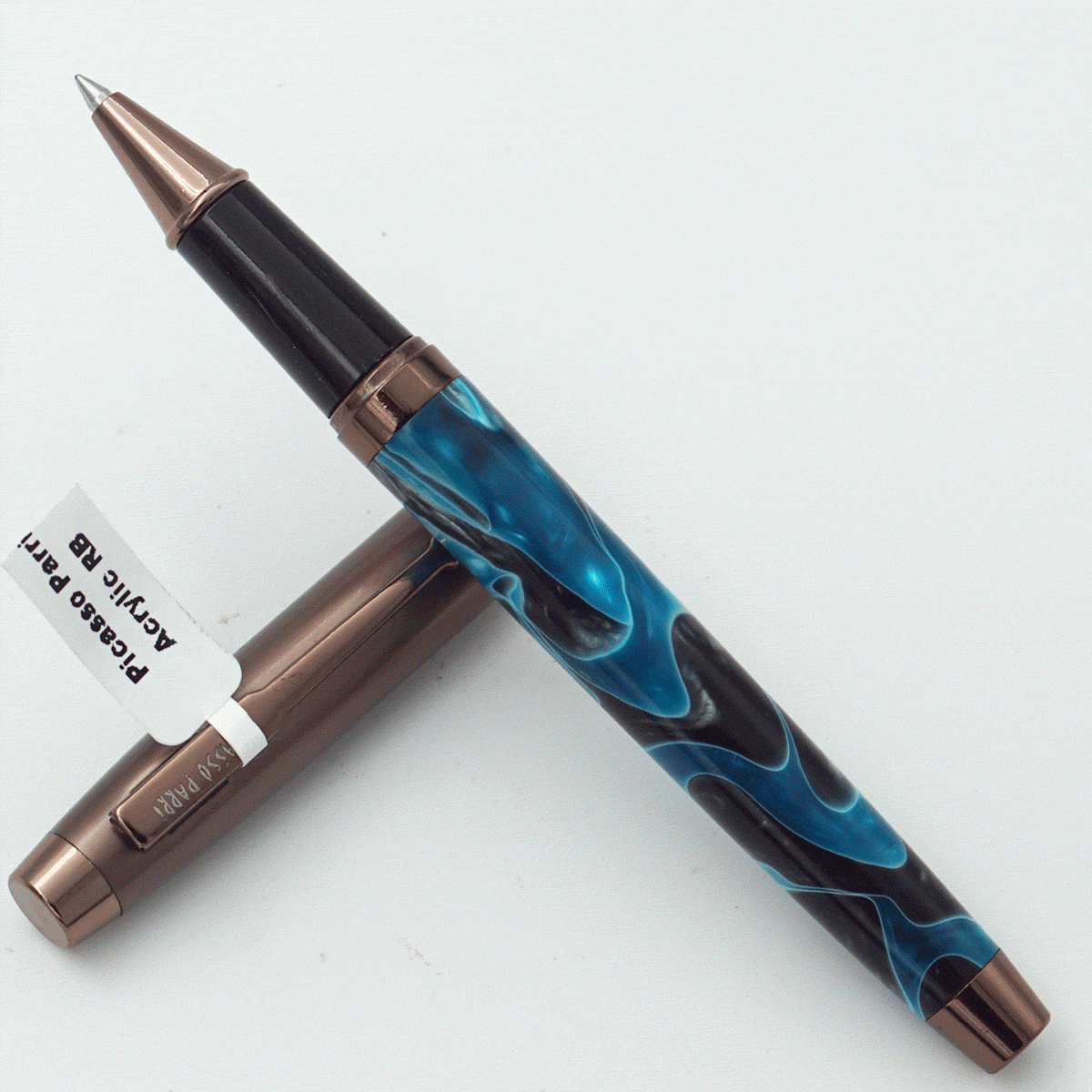 Picasso Parri Blue With Black Color Acrylic Body And Coffee Color Cap Medium Tip Roller Ball Pen SKU 23971