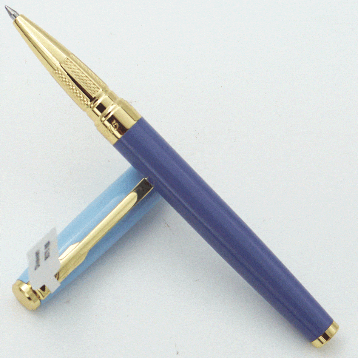 Dikawen 8075 Blue Color Body With Light Blue Color Cap And Golden Clip Medium Tip Roller Ball Pen SKU 23976