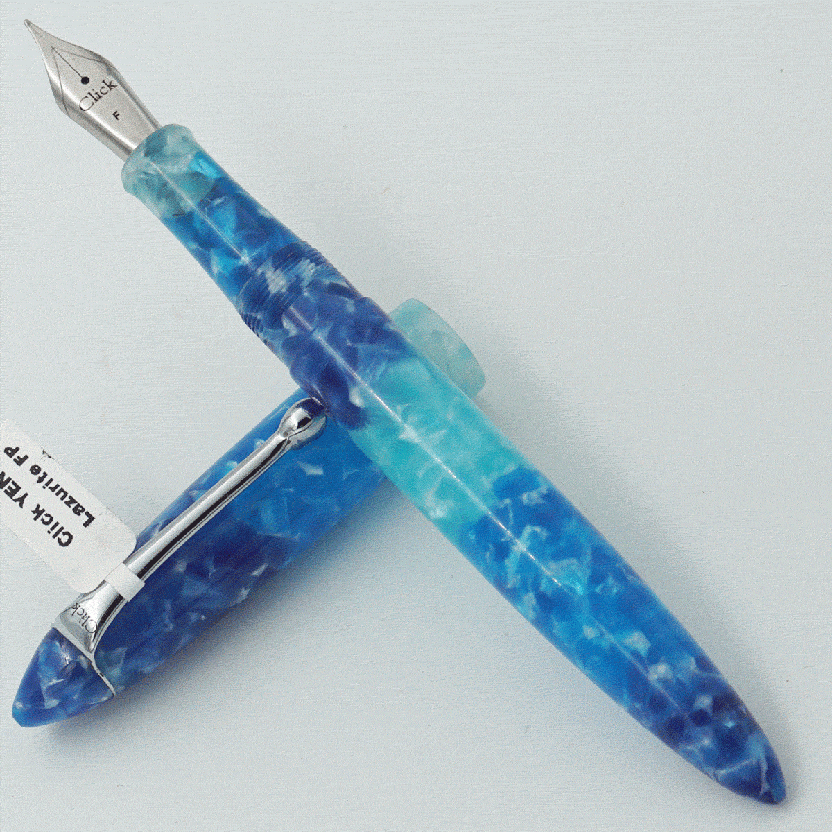Click YEN Lazurite Sky Blue With Blue Color Acrylic Body And Cap Silver Color Clip No 35 Fine Nib  Eye Dropper Model Fountain Pen (3 in 1) (Nib Can be Customised) SKU 24012