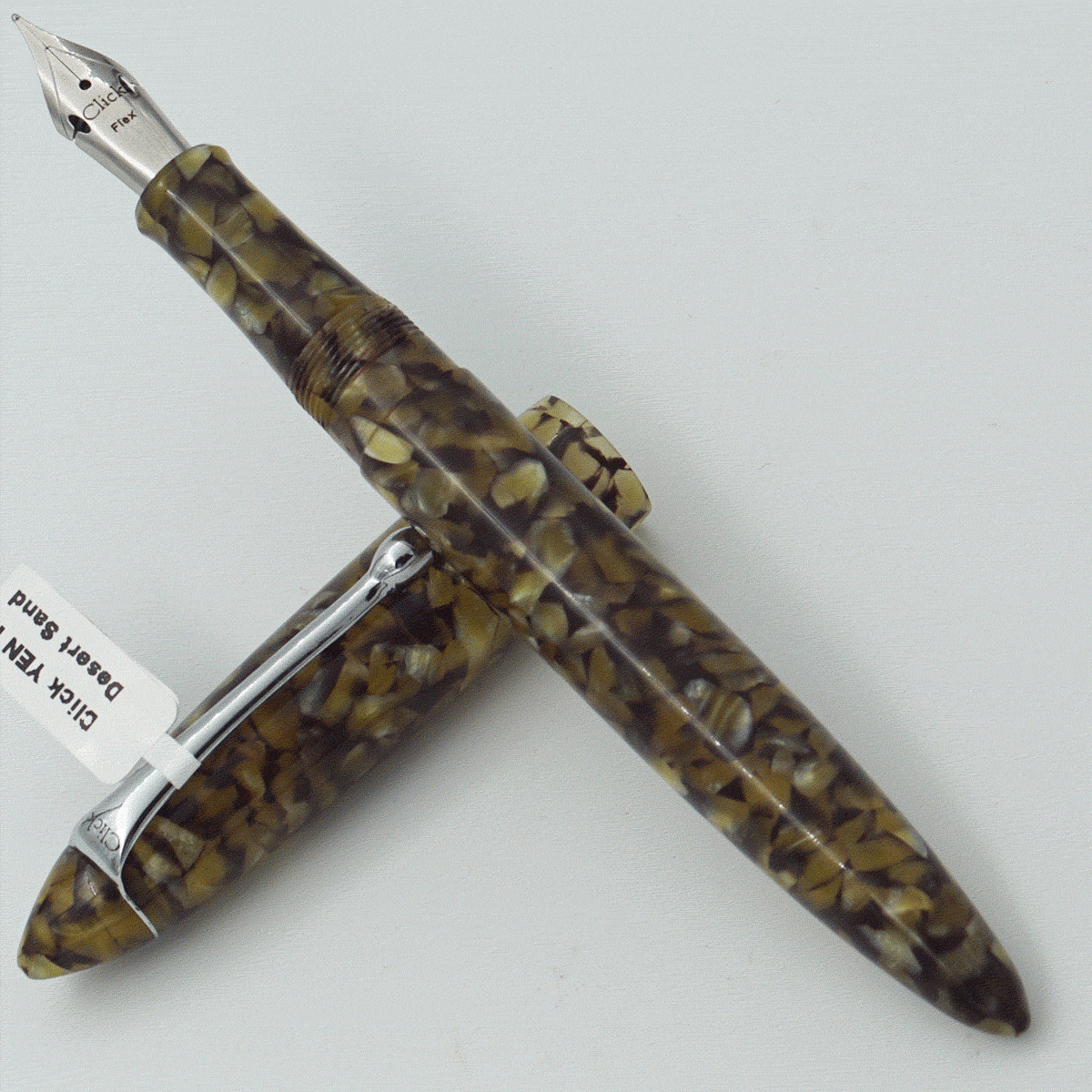 Click YEN Desert Sand Green With Black Color Acrylic Body And Cap Silver Color Clip No 35 Flex Nib  Eye Dropper Model Fountain Pen (3 in 1) (Nib Can be Customised) SKU 24016