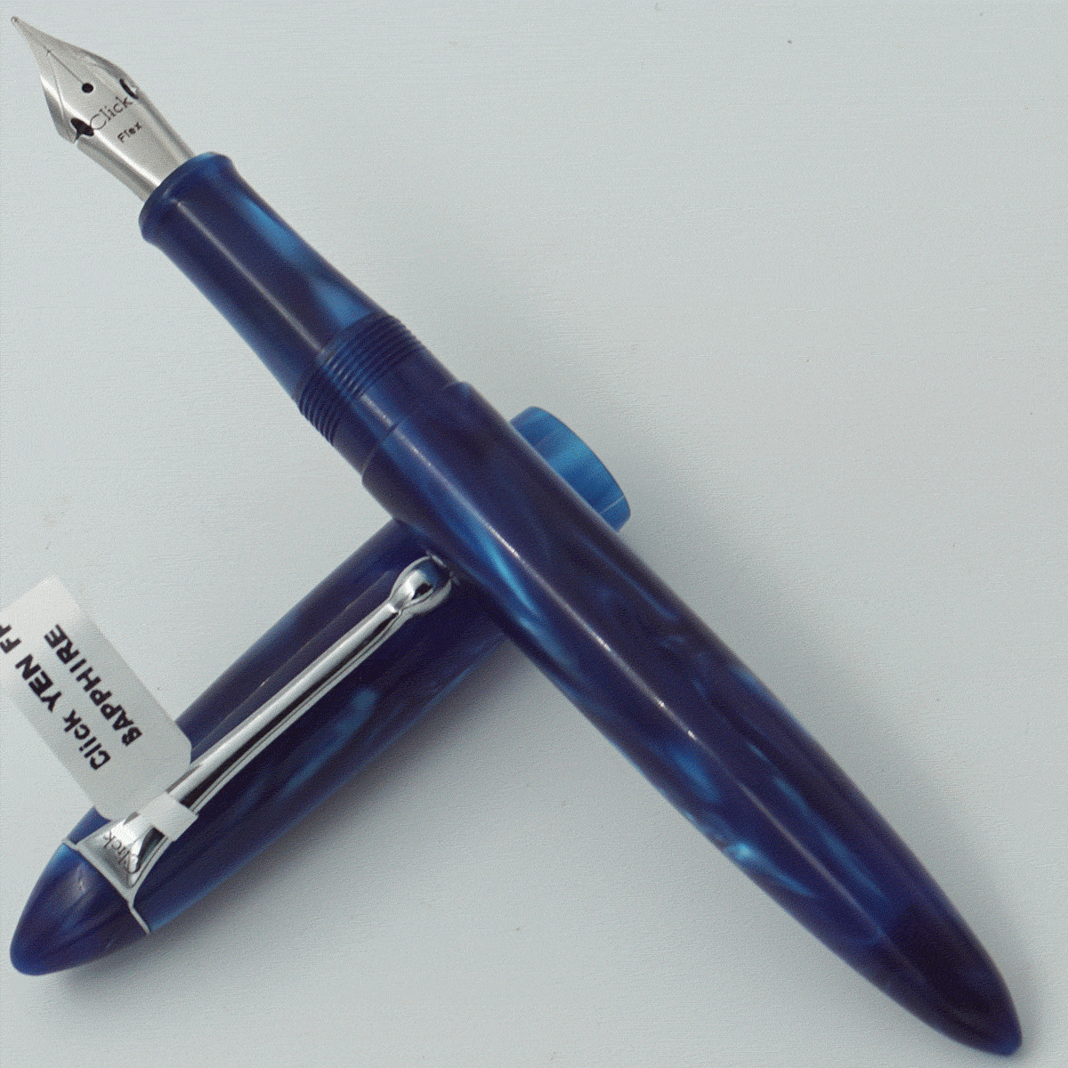 Click YEN Sapphire Blue Color Marble Acrylic Body And Cap Silver Color Clip No 35 Flex Nib  Eye Dropper Model Fountain Pen (3 in 1) (Nib Can be Customised) SKU 24018