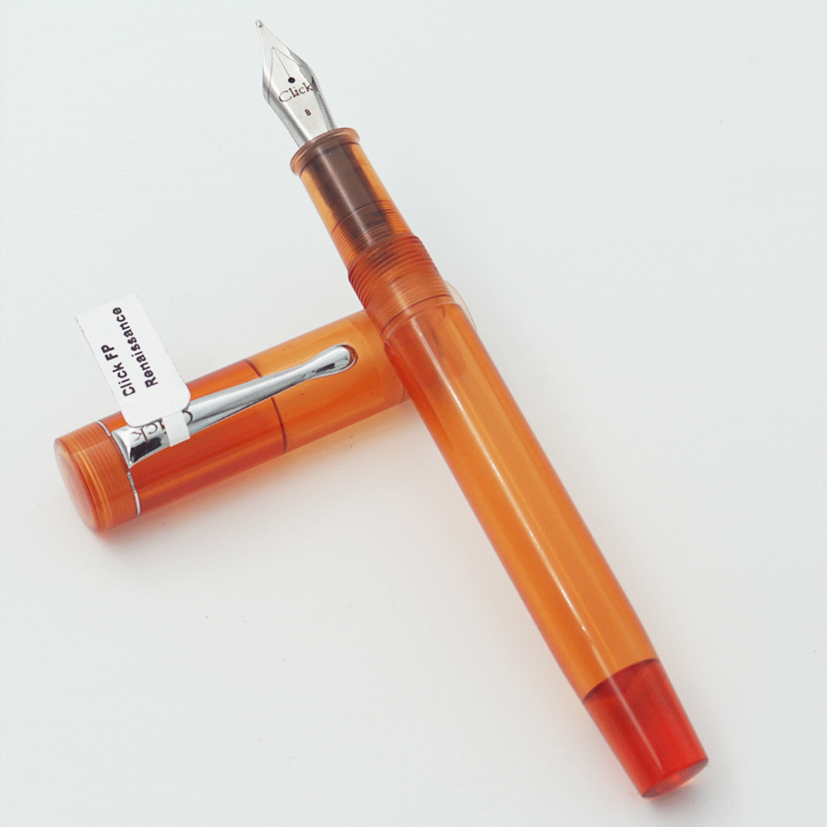 Click Renaissance Demo Transparent Orange Color Body With Cap And Silver Clip No 35 Broad Nib  Eye Dropper Model Fountain Pen (3 in 1) (Nib Can be Customised) SKU 24023