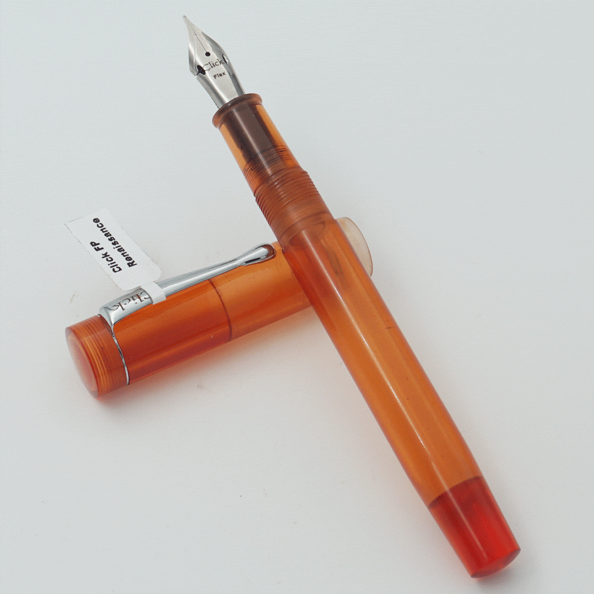 Click Renaissance Demo Transparent Orange Color Body With Cap And Silver Clip No 35 Fine Flex Nib  Eye Dropper Model Fountain Pen (3 in 1) (Nib Can be Customised) SKU 24024