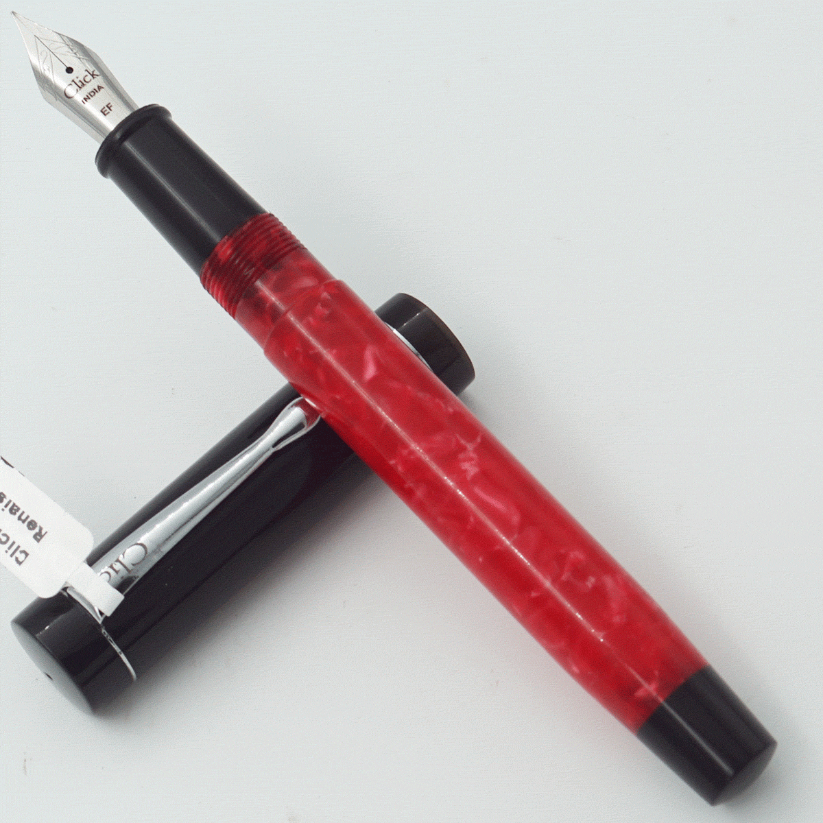 Click Renaissance Red Color Acrylic Body With Black Color Cap And Silver Clip No 35 SSF EF Nib Eye Dropper Model Fountain Pen (3 in 1) (Nib Can be Customised) SKU 24031