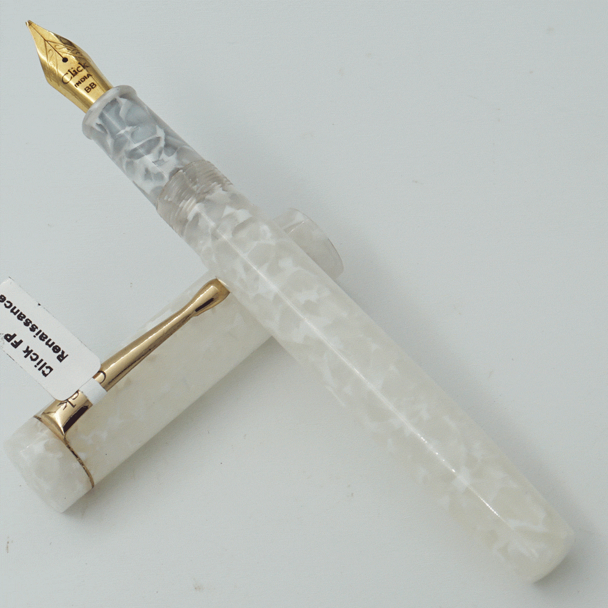 Click Renaissance White Color Acrylic Body With Golden Clip No 35 BB Double Broad Nib Eye Dropper Model Fountain (3 in 1) (Nib Can be Customised) SKU 24033