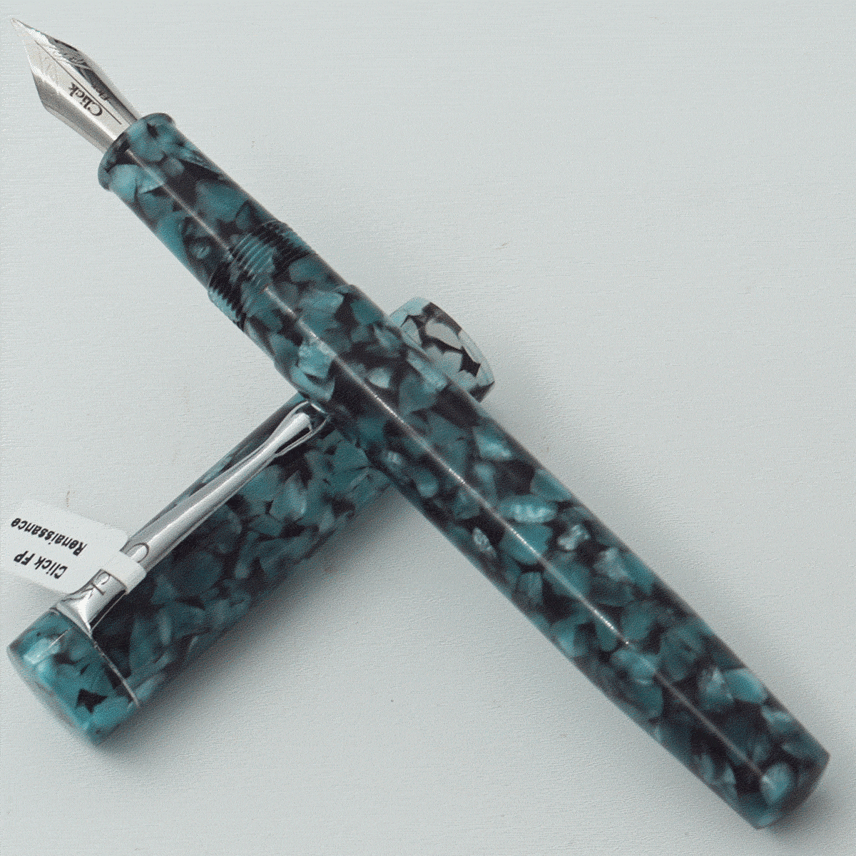 Click Renaissance Glacier Blue Color Marble Acrylic Body And Cap Silver Color Clip No 35 SSF Flex Nib Eye Dropper Model Fountain Pen (3 in 1) (Nib Can be Customised) SKU 24039