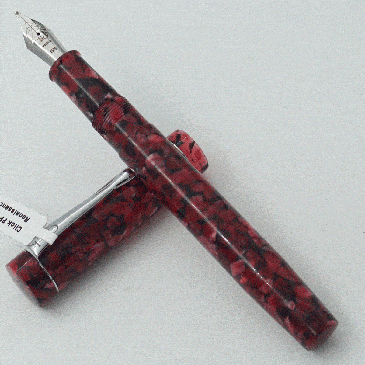 Click Renaissance Ruby Red Color Acrylic Body And Cap Silver Color Clip No 35 SSF BB Double Broad Nib Eye Dropper Model Fountain Pen (3 in 1) (Nib Can be Customised) SKU 24042