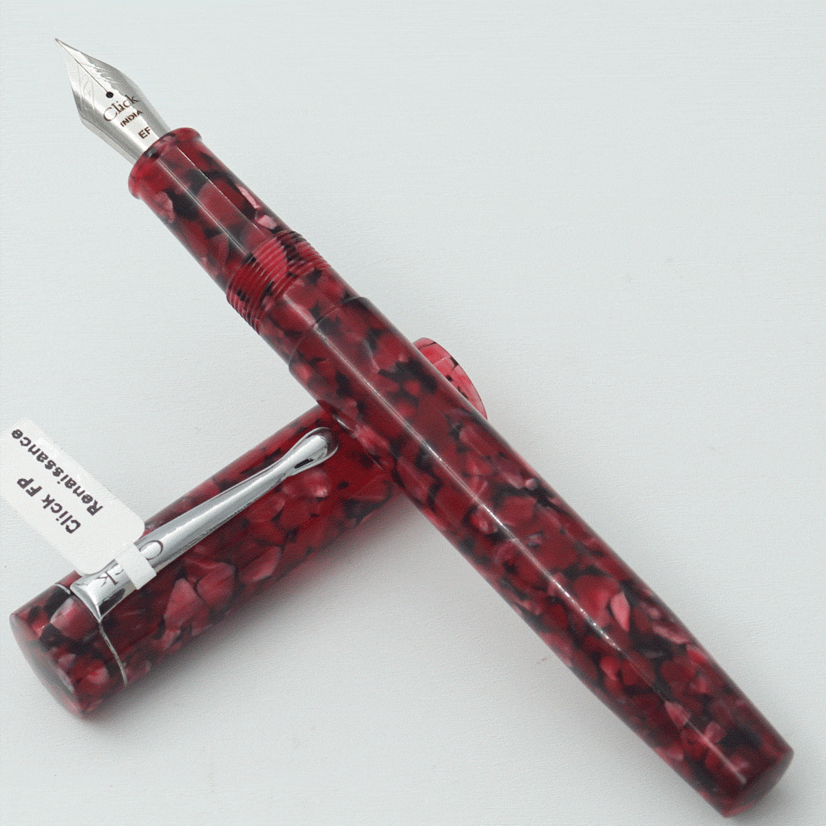 Click Renaissance Ruby Red Color Acrylic Body And Cap Silver Color Clip No 35 SSF EF Nib Eye Dropper Model Fountain Pen (3 in 1) (Nib Can be Customised) SKU 24043