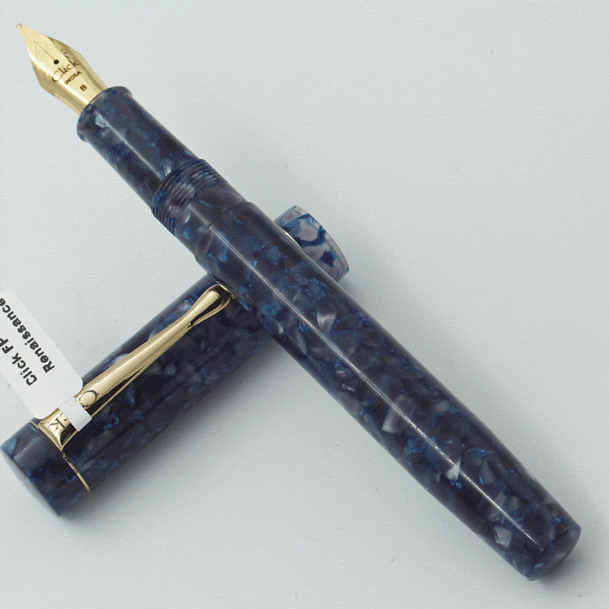 Click Renaissance Flashy Blue Color Marble Acrylic Body With Cap And Golden Clip No 35 SSF Broad Nib Eye Dropper Model Fountain Pen (3 in 1) (Nib Can be Customised) SKU 24046