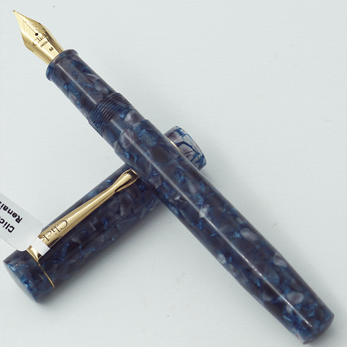 Click Renaissance Flashy Blue Color Marble Acrylic Body With Cap And Golden Clip No 35 SSF Medium Nib Eye Dropper Model Fountain Pen (3 in 1) (Nib Can be Customised) SKU 24047