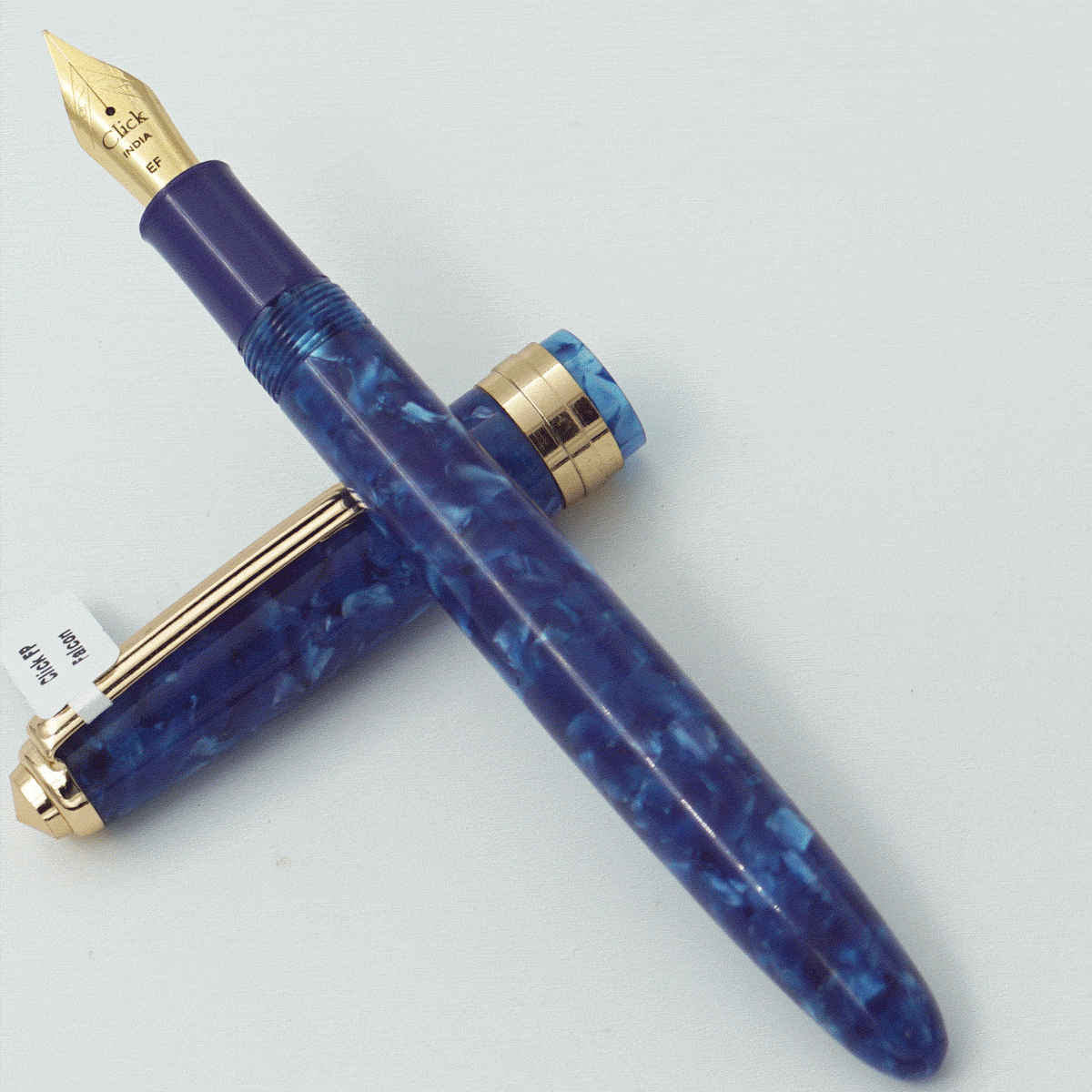 Click Falcon Batik Blue Color Acrylic Body With Golden Color Clip No 35 GT EF Nib Eye Dropper Model Fountain Pen (3 in 1) (Nib Can be Customised) SKU 24058