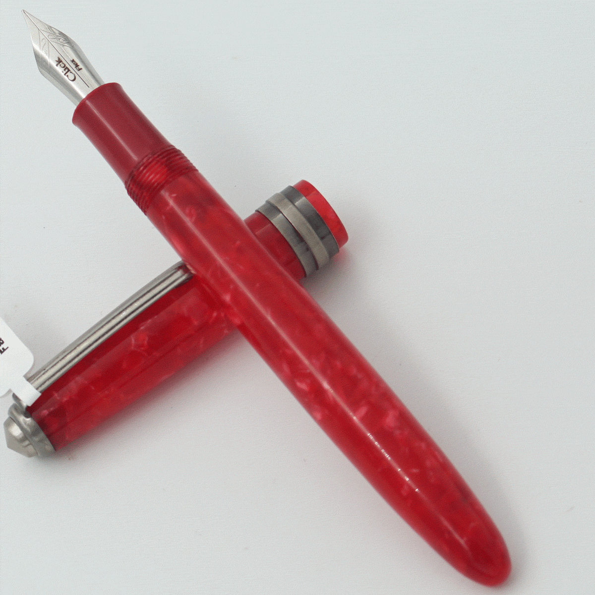 Click Falcon Coral Red Color Acrylic Body With Silver Color Clip No 35 SSF Fine Flex Nib Eye Dropper Model Fountain Pen (3 in 1) (Nib Can be Customised) SKU 24059