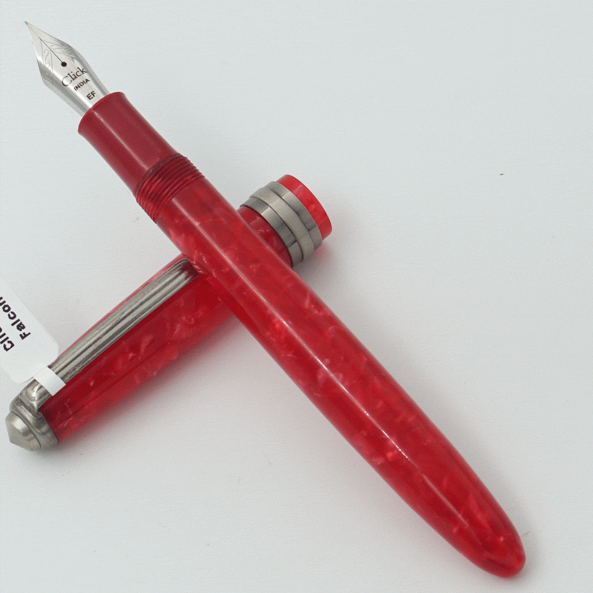 Click Falcon Coral Red Color Acrylic Body With Silver Color Clip No 35 SSF EF Flex Nib Eye Dropper Model Fountain Pen (3 in 1) (Nib Can be Customised) SKU 24060