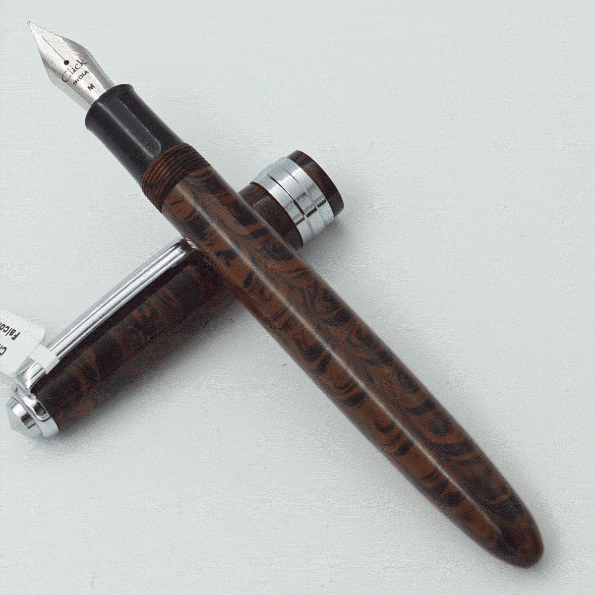 Click Falcon Ebonite Brown With Black Color Body And Cap Silver Clip No 35 SSF Medium Nib Eye Dropper Model Fountain Pen (3 in 1) (Nib Can be Customised) SKU 24072