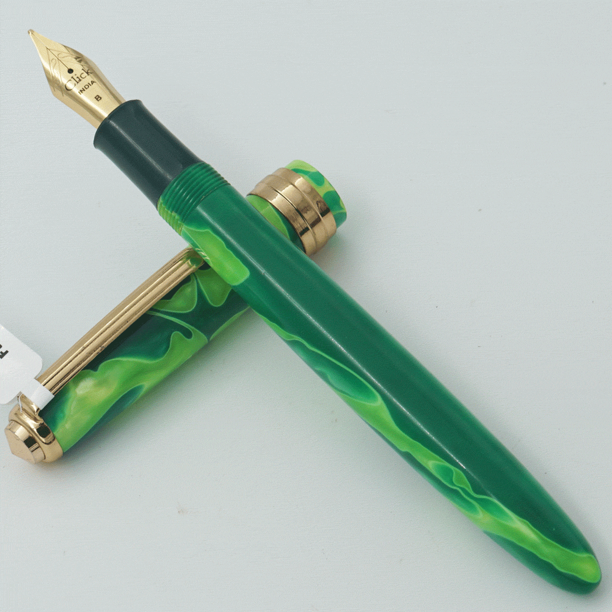 Click Falcon Green Color Acrylic Body With Golden Color Clip No 35 GT Broad Nib Eye Dropper Model Fountain Pen (3 in 1) (Nib Can be Customised) SKU 24076