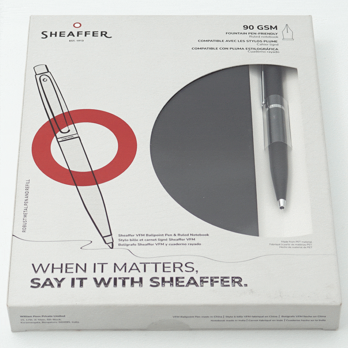 Sheaffer 9405 Black Color Body With Cap And Silver Clip Medium Tip Retractable Type Ball Pen With Note Book Set SKU 24180