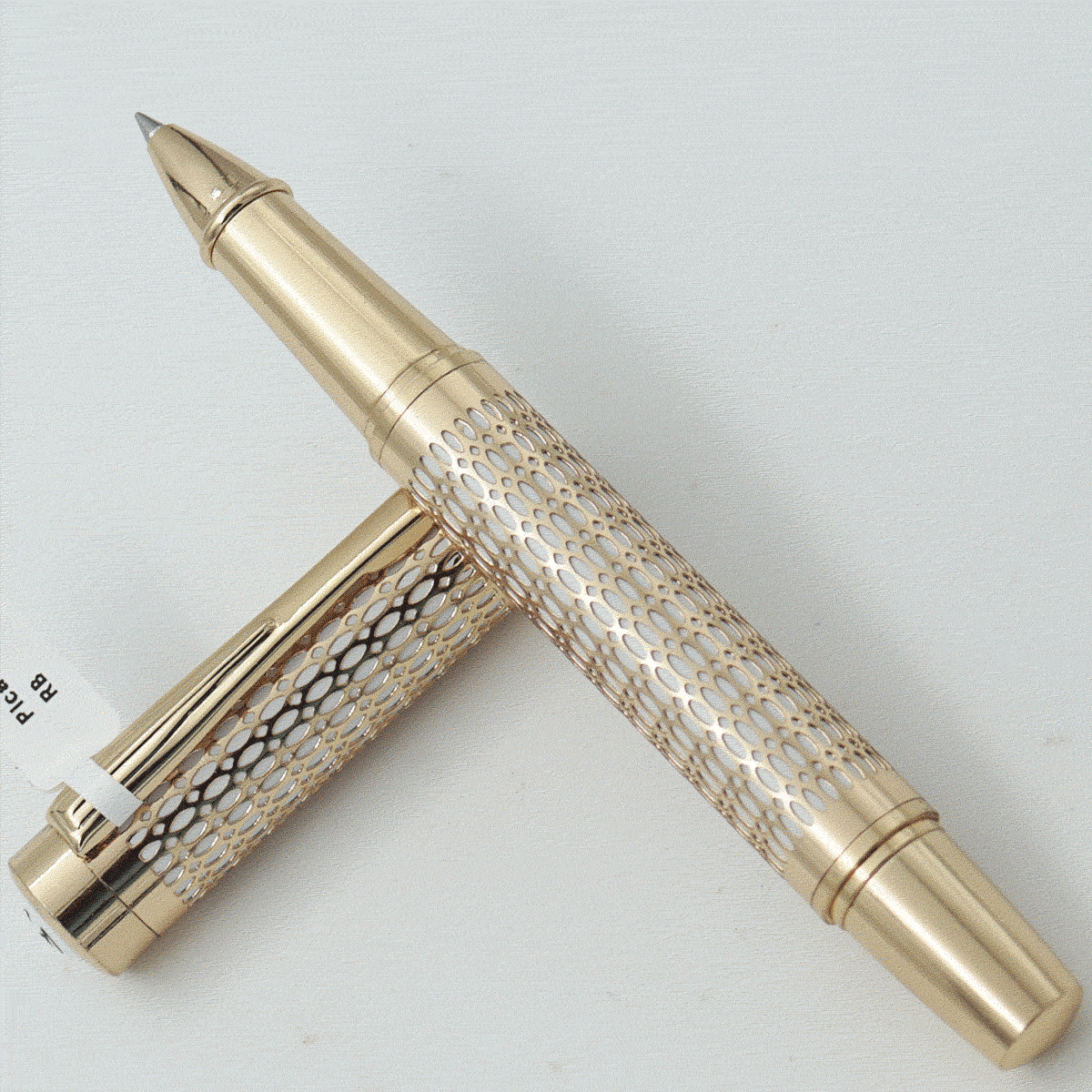 Picasso Parri Opulence Gold With White Color Design Body With Cap Medium Tip Roller Ball Pen SKU 24229