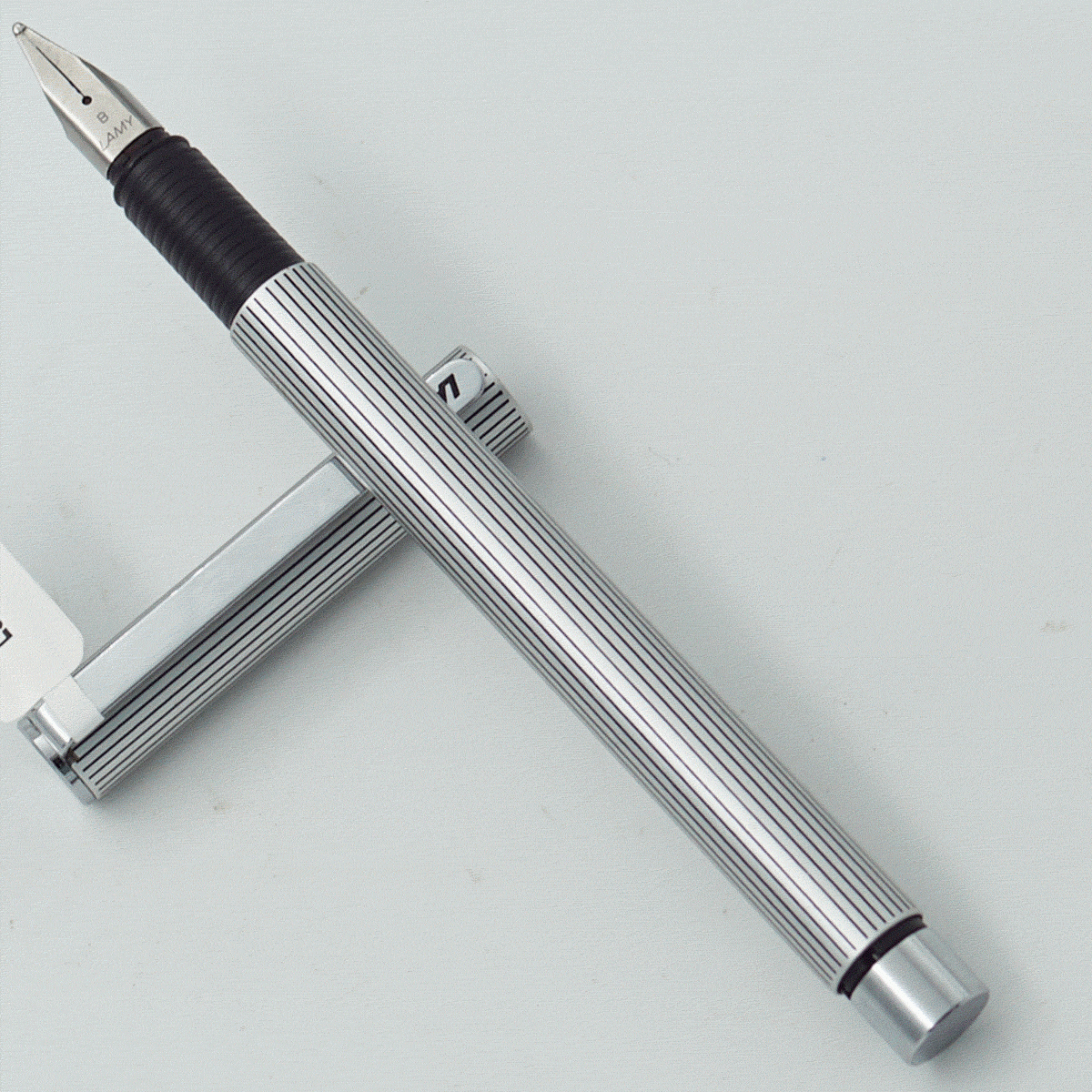 Lamy 49 S Silver With Black Color Stripe Body With Silver Clip Bold Nib Converter Type Fountain Pen SKU 24236