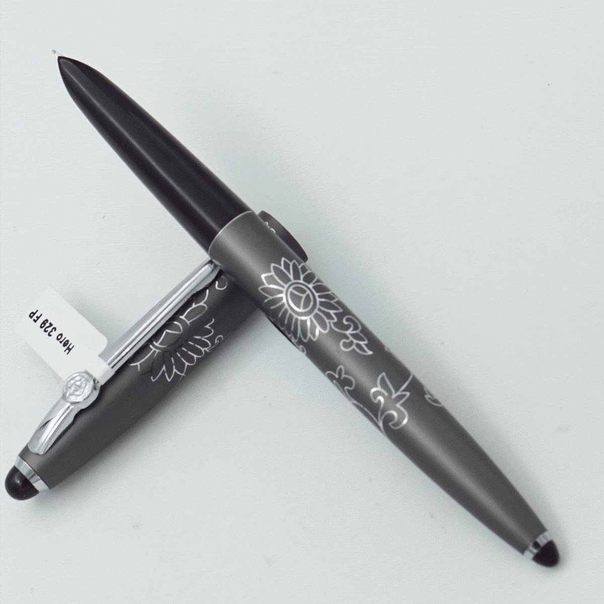 Hero 329 Grey Color Design Body With Cap And Silver Clip Fine Nib Rubbersac Model Fountain Pen SKU 24241