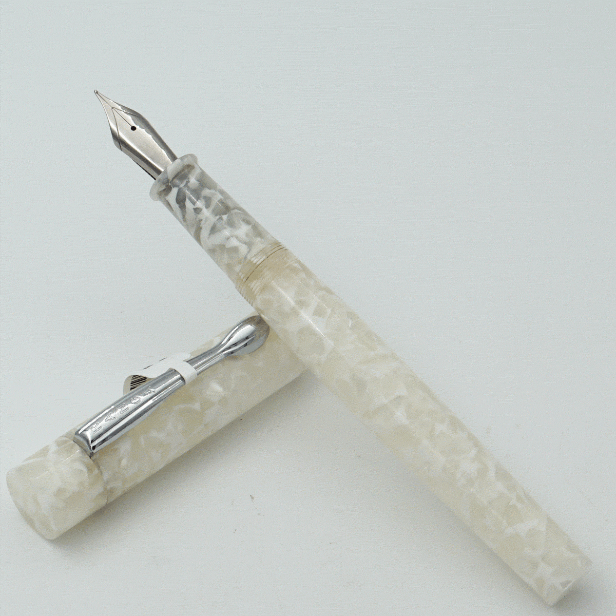Ranga Handmade Model 3 Premium Acrylic P9 white Cracked Ice Color Body With Silver Clip German Jowo Nib Converter Type Fountain Pen (Nib Can be Customized With Fine or Medium or Broad) SKU 24248