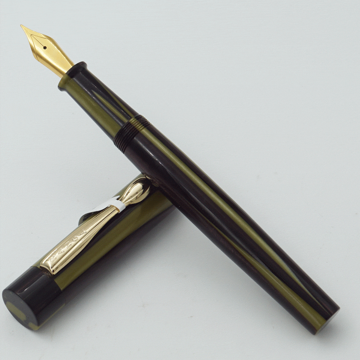 Ranga Handmade Model 3 Premium Acrylic P26 Olive Black Stripes Color Body With Golden Clip German Jowo Nib Converter Type Fountain Pen (Nib Can be Customized With Fine or Medium or Broad) SKU 24251