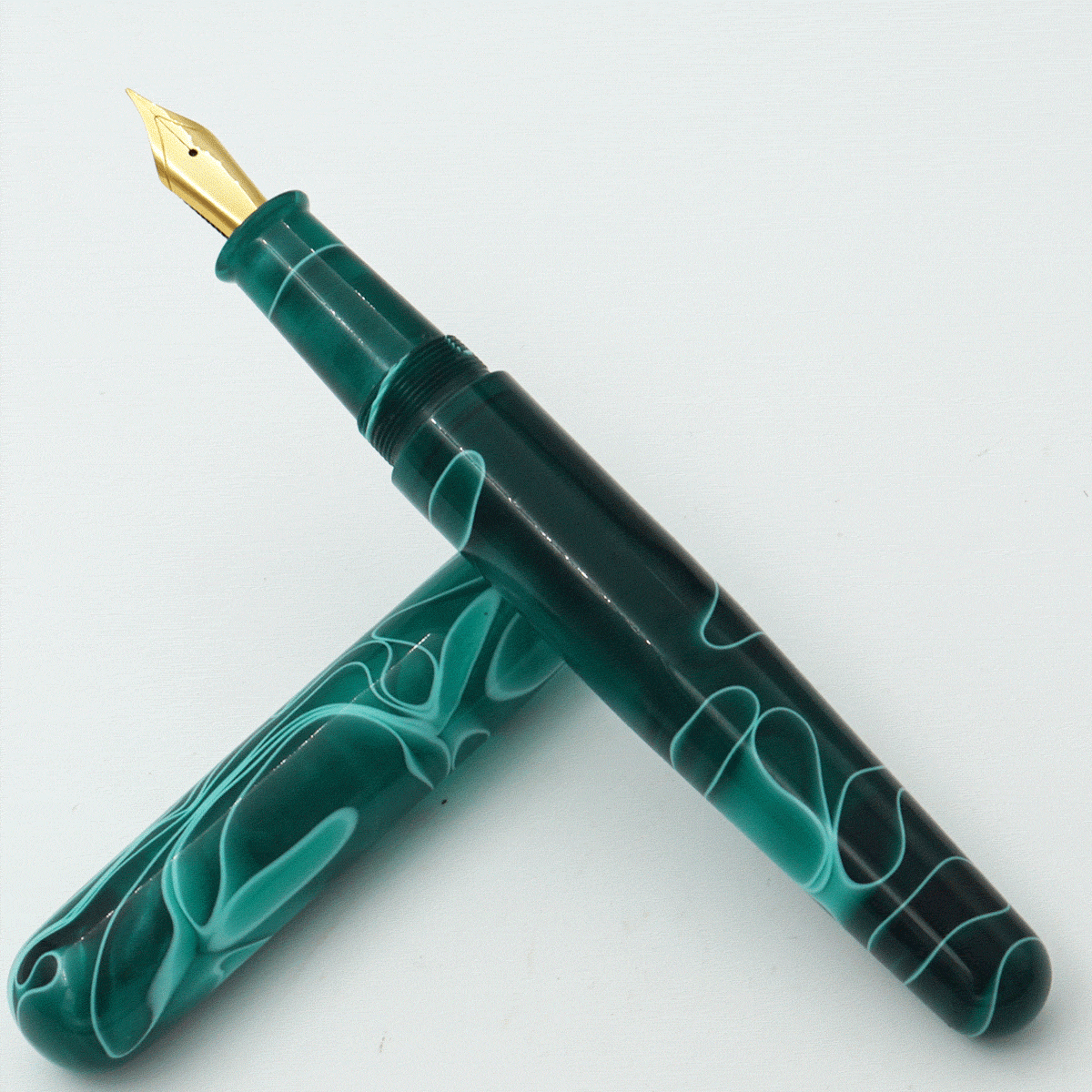 Ranga Handmade Model 5 Regular Acrylic R17 Malachite Color Body And Without Clip German Jowo Nib Converter Type Fountain Pen (Nib Can be Customized With Fine or Medium or Broad) SKU 24272