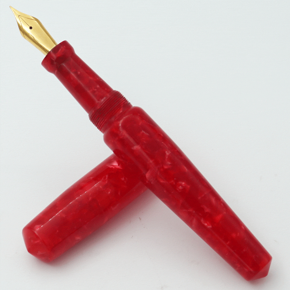 Ranga Handmade Abhimanyu Grand Model Premium Acrylic P11 Red on Red Cracked Ice Color Body And Without Clip German Jowo Nib Converter Type Fountain Pen (Nib Can be Customized With Fine or Medium or Broad) SKU 24276