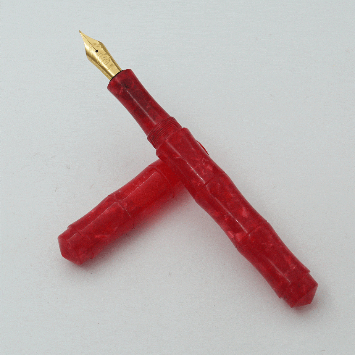 Ranga Handmade Regular Bamboo Model Premium Acrylic P11 Red on Red Cracked Ice Color Body And Without Clip German Bock Nib Converter Type Fountain Pen (Nib Can be Customized With Fine or Medium or Broad) SKU 24289