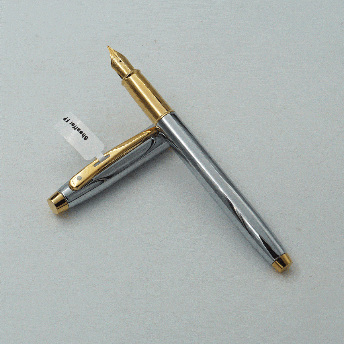 Sheaffer 100 Silver Color Body With Golden Color Clip Medium Nib Converter Type Fountain Pen SKU 24331