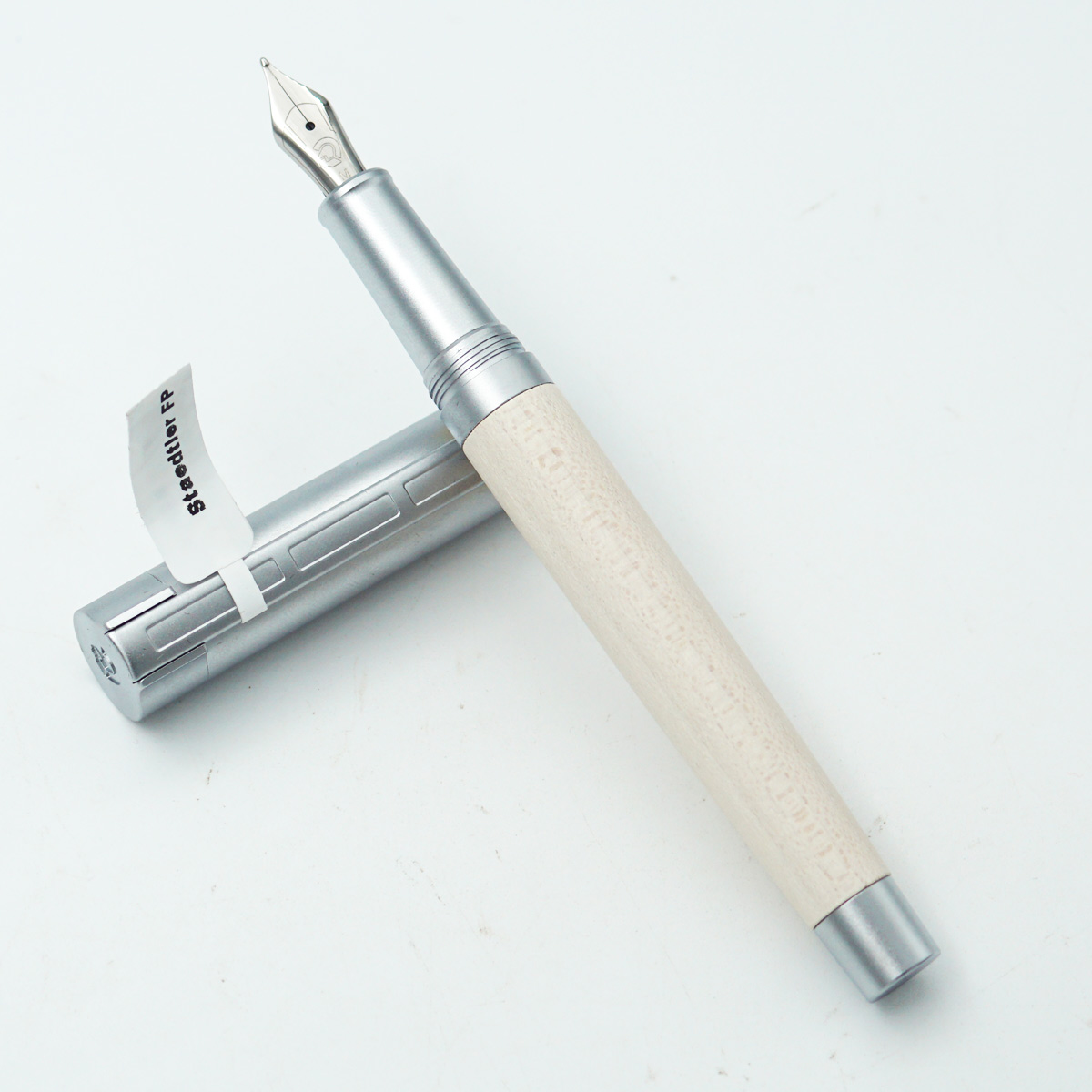 Staedtler Initium Corium Simplex Wooden White Color Body With Silver Clip Medium Nib Converter Type Fountain Pen SKU 24351